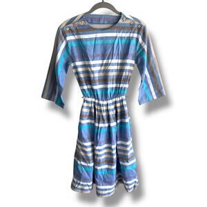 Vintage blue striped dress with button detail